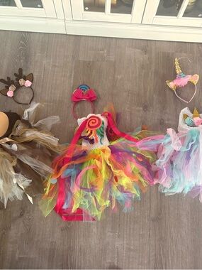 3 Tutu Dresses w/ Headbands. Girls XS/S.